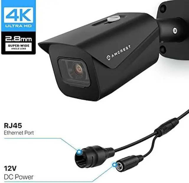Alt view image 7 of 7 - Amcrest 2-Pack UltraHD 4K (8MP) Bullet POE IP Camera, 3840x2160, 98ft NightVision, 2.8mm Lens, IP67 Weatherproof, 105° FOV, Supports up to 256GB MicroSD Recording, Black (2PACK-IP8M-2496EB-V2)