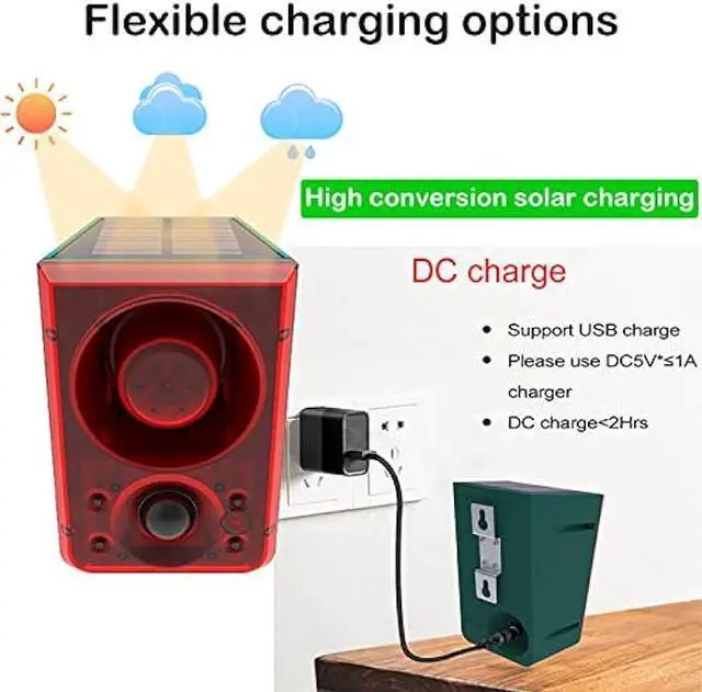 Alt view image 6 of 6 - Solar Outdoor Motion Sensor Alarm - Dog Barking & Gunshot Sound 130db Motion Detector Alarm Light,with Remote Controller for Home, Villa,Yard,Chicken coop,Farm,Barn