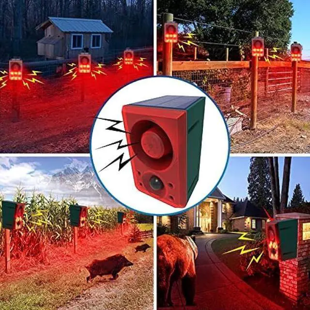Alt view image 5 of 6 - Solar Outdoor Motion Sensor Alarm - Dog Barking & Gunshot Sound 130db Motion Detector Alarm Light,with Remote Controller for Home, Villa,Yard,Chicken coop,Farm,Barn