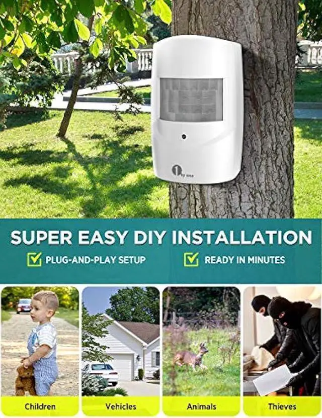Alt view image 5 of 6 - Driveway Alarm Wireless Outside, 1byone Motion Sensor Alarm 1000 FT Range Extra Loud Chimes Home Security Alarm System with 1 Receiver 2 Weatherproof Infrared Sensors Protect Indoor/Outdoor Property