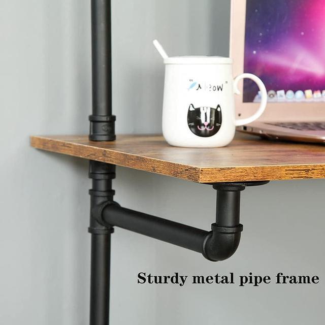 Alt view image 3 of 6 - ZIOTHUM Wall Mount Desk, Ladder Desk, Shelf Desk, Industrial Desk, Wall Table, Computer Laptop Desk with Shelves, Industrial Bookcase Desk Wall Mount Floating Pipe Table with Storage (36x20x81)