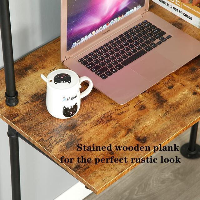 Alt view image 2 of 6 - ZIOTHUM Wall Mount Desk, Ladder Desk, Shelf Desk, Industrial Desk, Wall Table, Computer Laptop Desk with Shelves, Industrial Bookcase Desk Wall Mount Floating Pipe Table with Storage (36x20x81)
