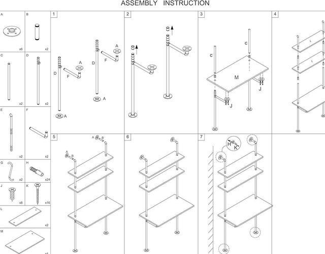 Alt view image 5 of 6 - ZIOTHUM Wall Mount Desk, Ladder Desk, Shelf Desk, Industrial Desk, Wall Table, Computer Laptop Desk with Shelves, Industrial Bookcase Desk Wall Mount Floating Pipe Table with Storage (36x20x81)