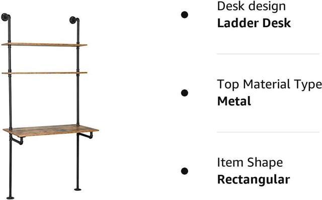 Alt view image 6 of 6 - ZIOTHUM Wall Mount Desk, Ladder Desk, Shelf Desk, Industrial Desk, Wall Table, Computer Laptop Desk with Shelves, Industrial Bookcase Desk Wall Mount Floating Pipe Table with Storage (36x20x81)