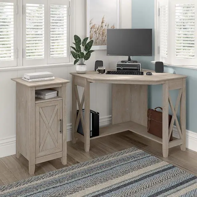 Alt view image 6 of 7 - Bush Furniture Key West Small Corner Desk, Washed Gray