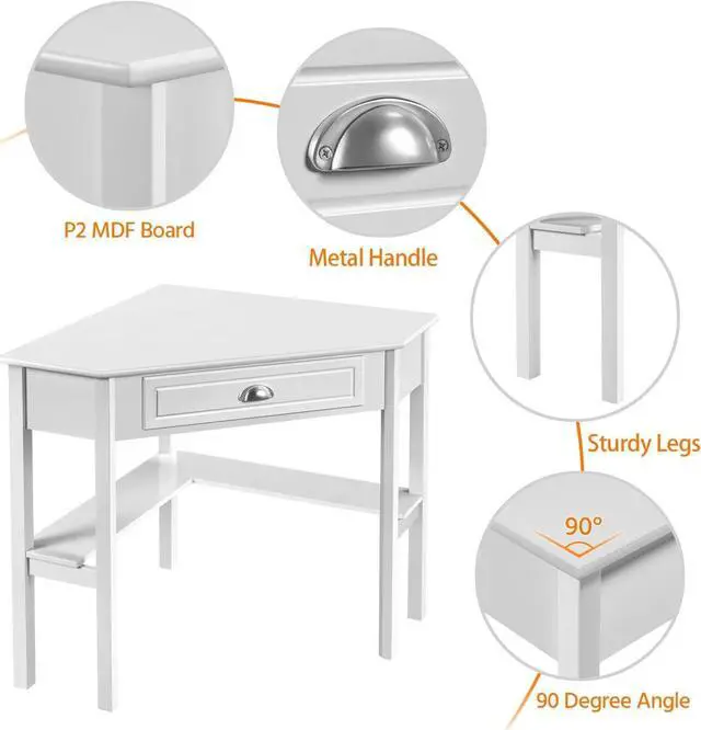 Alt view image 4 of 7 - Topeakmart Home Office Writing Computer Desk with Shelves and Drawers, Corner Desk Laptop PC Table Working Station for Home Workers, White