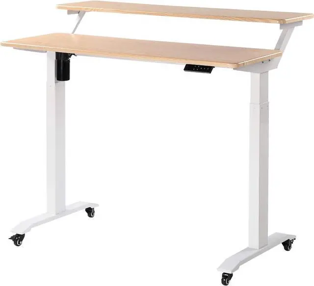 Main image of UNICOO - 2 Tier Electric Height Adjustable Standing Desk, Electric Standing Workstation Home Office Sit Stand Up Desk (Light Oak Top/White Legs - Electric- 2 Tier)