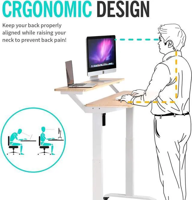 Alt view image 4 of 7 - UNICOO - 2 Tier Electric Height Adjustable Standing Desk, Electric Standing Workstation Home Office Sit Stand Up Desk (Light Oak Top/White Legs - Electric- 2 Tier)