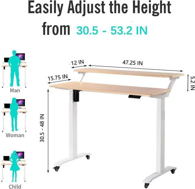 Alt view image 6 of 7 - UNICOO - 2 Tier Electric Height Adjustable Standing Desk, Electric Standing Workstation Home Office Sit Stand Up Desk (Light Oak Top/White Legs - Electric- 2 Tier)