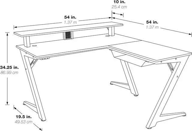 Alt view image 2 of 7 - OSP Home Furnishings Avatar Battlestation L-Shape Gaming Desk with Bluetooth RGB LED Lights and Carbon Fiber Surface, Red