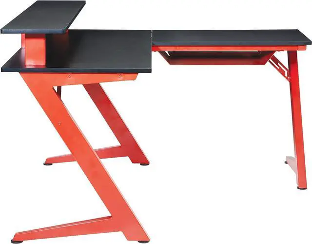 Alt view image 6 of 7 - OSP Home Furnishings Avatar Battlestation L-Shape Gaming Desk with Bluetooth RGB LED Lights and Carbon Fiber Surface, Red
