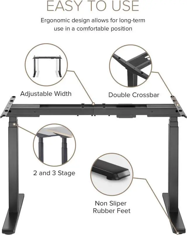 Alt view image 2 of 7 - POUT TEKDEC Dual Motor 3-Stage Electric Adjustable Standing Computer Desk Base 24.4 - 51" Height for Home and Office (Black)