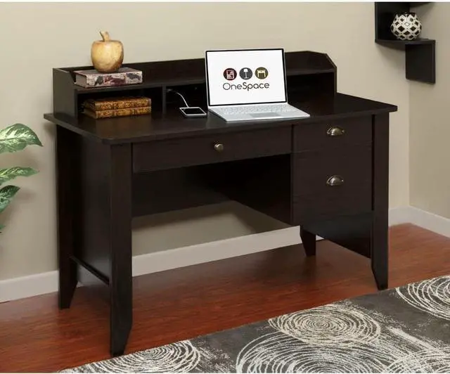 Alt view image 2 of 6 - OneSpace Eleanor Executive Desk Wood Grain, Espresso
