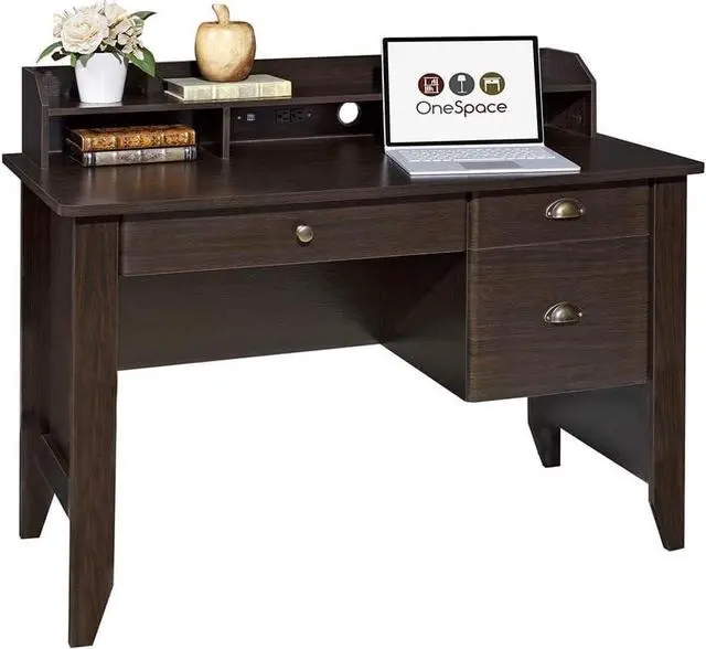 Alt view image 3 of 6 - OneSpace Eleanor Executive Desk Wood Grain, Espresso