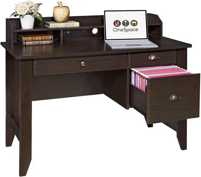 Alt view image 4 of 6 - OneSpace Eleanor Executive Desk Wood Grain, Espresso