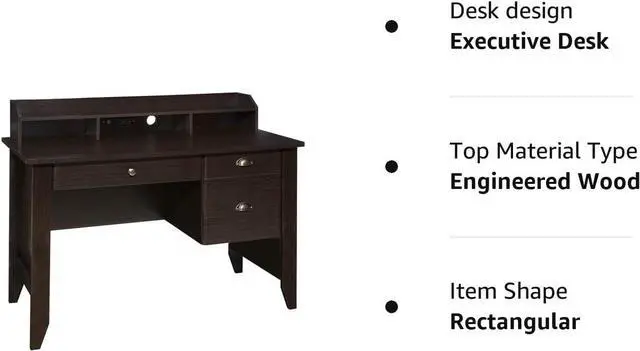Alt view image 6 of 6 - OneSpace Eleanor Executive Desk Wood Grain, Espresso