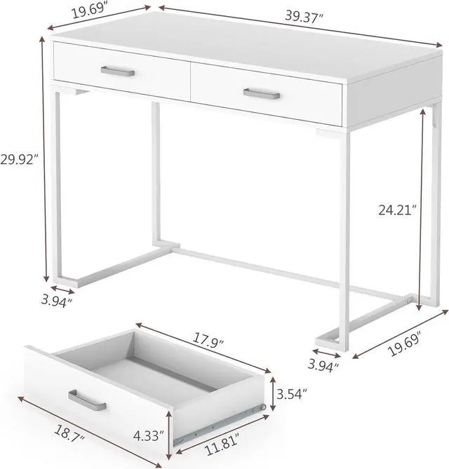 Alt view image 2 of 7 - Tribesigns Computer Desk with Drawers for Small Spaces, 39" White Home Office Desks Study Writing Desk for Bedrooms, Home Office, Living Room