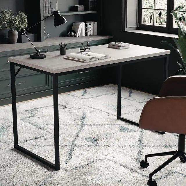 Main image of Martha Stewart Noah Home Office Parsons Desk in Gray Wood Grain with Oil Rubbed Bronze Metal Frame