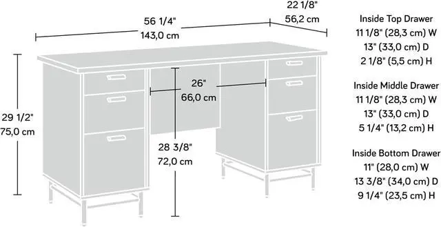 Alt view image 3 of 7 - Sauder Anda Norr Executive Desk, L: 56.3" x W: 22.13" x H: 29.53", Sky Oak Finish