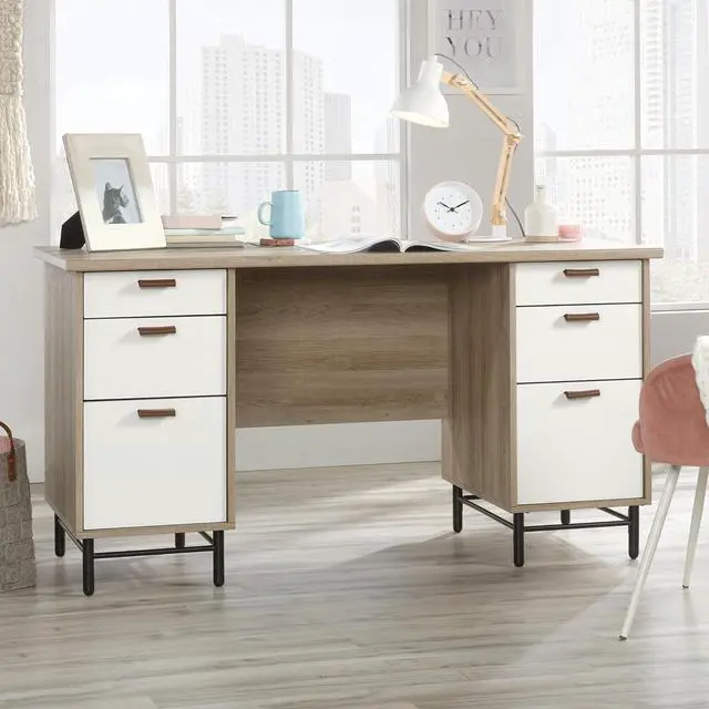 Alt view image 2 of 7 - Sauder Anda Norr Executive Desk, L: 56.3" x W: 22.13" x H: 29.53", Sky Oak Finish