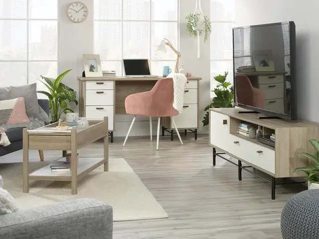 Alt view image 4 of 7 - Sauder Anda Norr Executive Desk, L: 56.3" x W: 22.13" x H: 29.53", Sky Oak Finish