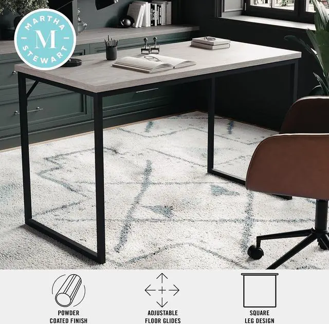 Alt view image 6 of 7 - Martha Stewart Noah Home Office Parsons Desk in Gray Wood Grain with Oil Rubbed Bronze Metal Frame