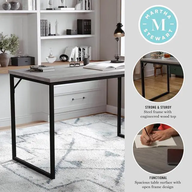 Alt view image 5 of 7 - Martha Stewart Noah Home Office Parsons Desk in Gray Wood Grain with Oil Rubbed Bronze Metal Frame