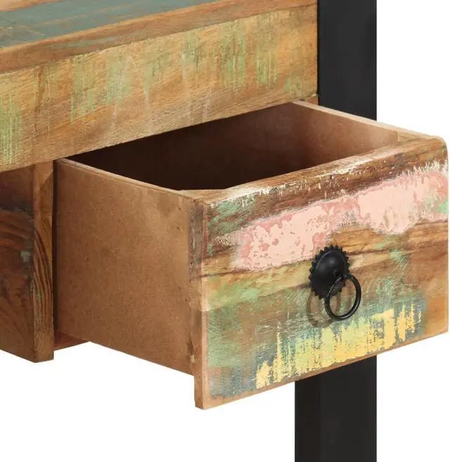 Alt view image 6 of 6 - vidaXL Solid Reclaimed Wood Desk, Vintage Style Study Table with Steel Frame, 2 Drawers, Multicolor