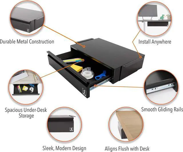 Alt view image 3 of 7 - Stand Steady Attachable Under Desk Drawer | Pull-Out Storage Organizer with Smooth Sliding Tracks | Spacious Storage Drawer Easily Mounts to Desks and Workstations (Black / 17.5 x 11.5 )