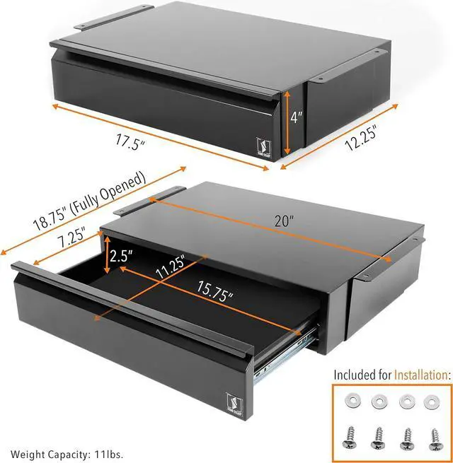 Alt view image 5 of 7 - Stand Steady Attachable Under Desk Drawer | Pull-Out Storage Organizer with Smooth Sliding Tracks | Spacious Storage Drawer Easily Mounts to Desks and Workstations (Black / 17.5 x 11.5 )
