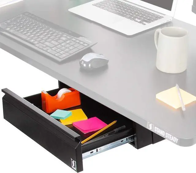 Alt view image 7 of 7 - Stand Steady Attachable Under Desk Drawer | Pull-Out Storage Organizer with Smooth Sliding Tracks | Spacious Storage Drawer Easily Mounts to Desks and Workstations (Black / 17.5 x 11.5 )