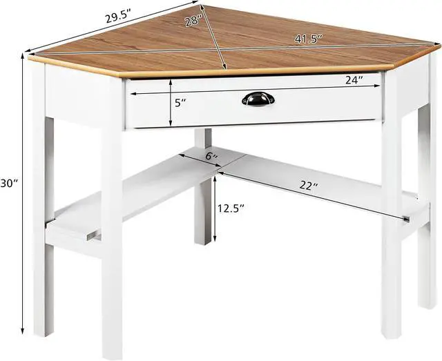 Alt view image 3 of 7 - LDAILY Small Corner Desk, Triangle Makeup Vanity Desk for Small Space, Compact Writing Desk with Storage Shelves & Drawer, Space Saving Corner Computer Desk for Bedroom, Home Office