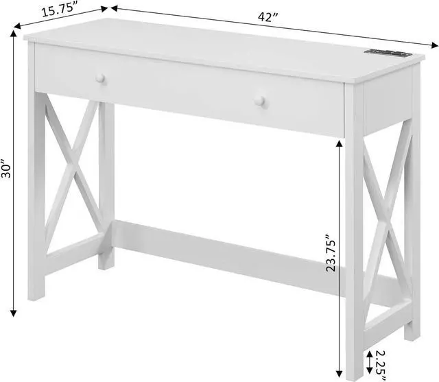 Alt view image 3 of 7 - Convenience Concepts Oxford Desk with Charging Station, 42", White