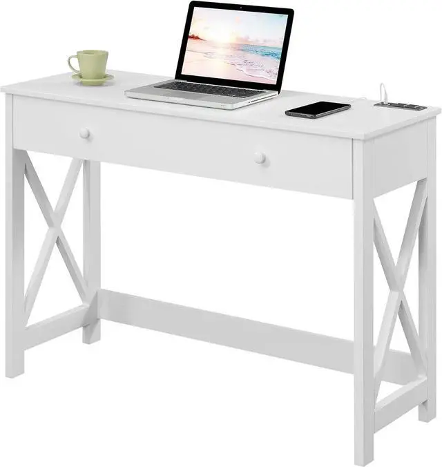 Alt view image 4 of 7 - Convenience Concepts Oxford Desk with Charging Station, 42", White