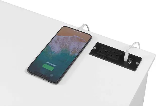 Alt view image 7 of 7 - Convenience Concepts Oxford Desk with Charging Station, 42", White