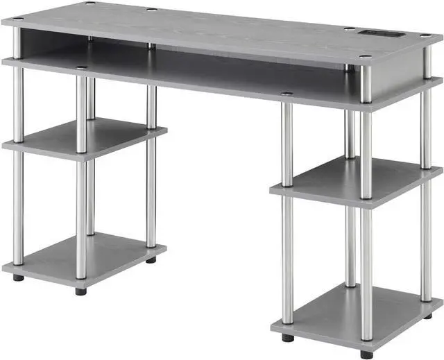 Main image of Convenience Concepts Designs2Go No Tools Student Desk with Charging Station and Shelves, Gray