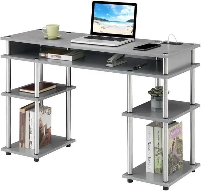Alt view image 4 of 7 - Convenience Concepts Designs2Go No Tools Student Desk with Charging Station and Shelves, Gray