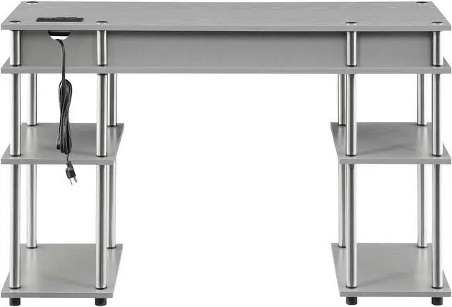 Alt view image 5 of 7 - Convenience Concepts Designs2Go No Tools Student Desk with Charging Station and Shelves, Gray