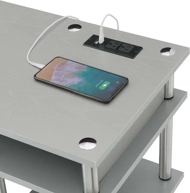 Alt view image 6 of 7 - Convenience Concepts Designs2Go No Tools Student Desk with Charging Station and Shelves, Gray