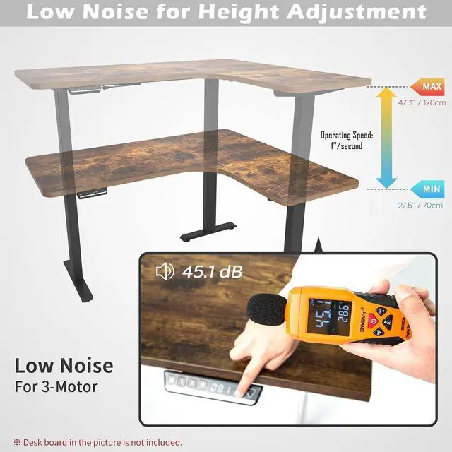 Alt view image 2 of 7 - TOPSKY 3-Motor Electric Adjustable Standing and Sitting Computer Desk with 3 Legs for Home and Office 270lb Weight Capacity (Black Frame Only)