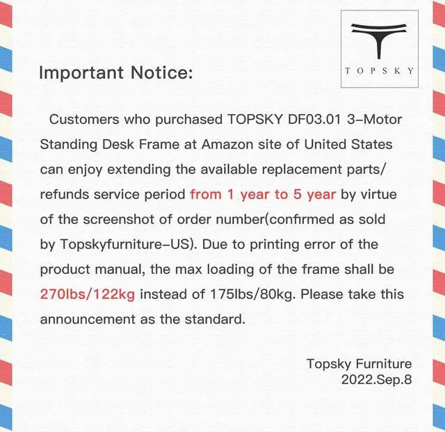 Alt view image 3 of 7 - TOPSKY 3-Motor Electric Adjustable Standing and Sitting Computer Desk with 3 Legs for Home and Office 270lb Weight Capacity (Black Frame Only)