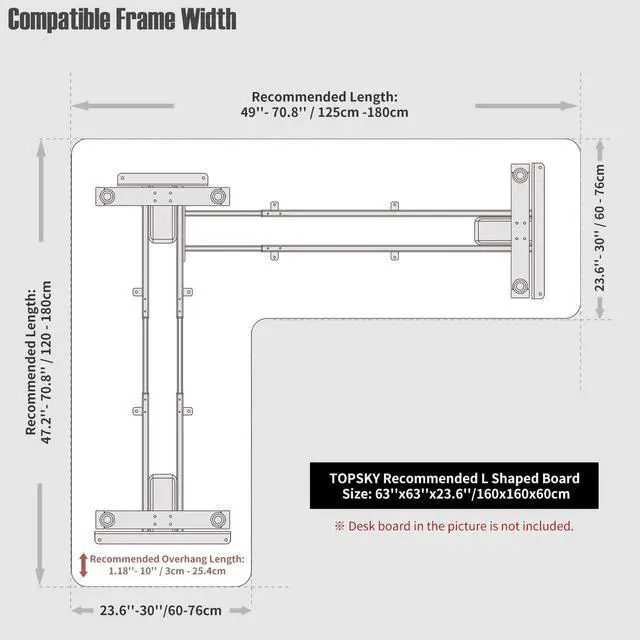 Alt view image 5 of 7 - TOPSKY 3-Motor Electric Adjustable Standing and Sitting Computer Desk with 3 Legs for Home and Office 270lb Weight Capacity (Black Frame Only)