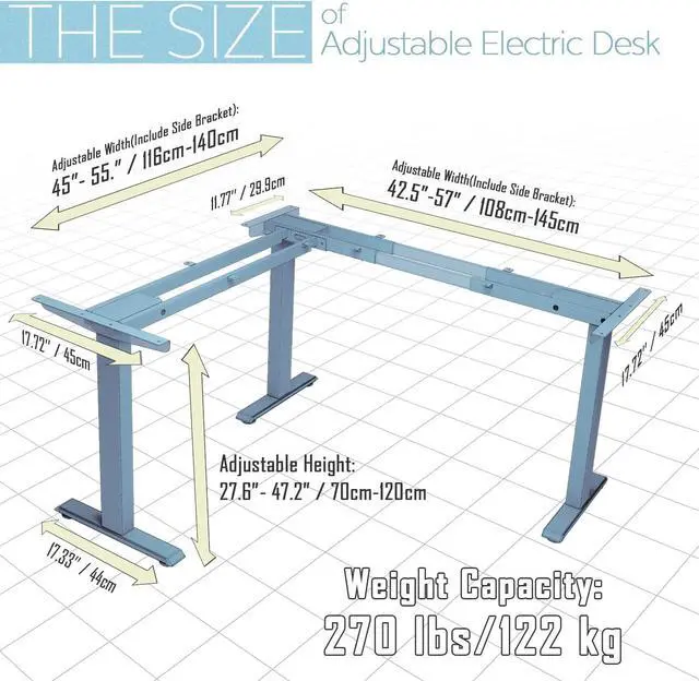 Alt view image 7 of 7 - TOPSKY 3-Motor Electric Adjustable Standing and Sitting Computer Desk with 3 Legs for Home and Office 270lb Weight Capacity (Black Frame Only)