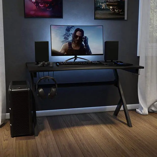 Alt view image 2 of 7 - Flash Furniture Duncan Gaming Desk 45.25" x 29" Computer Table Gamer Workstation with Headphone Holder and 2 Cable Management Holes, Set of 1,Black