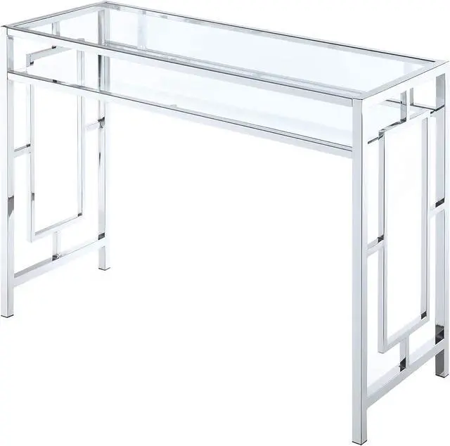Main image of Convenience Concepts Town Square Chrome Desk 42" - Contemporary Modern Office, Den Desk with Shelf, Console Table, and Glam Vanity, Glass/Chrome