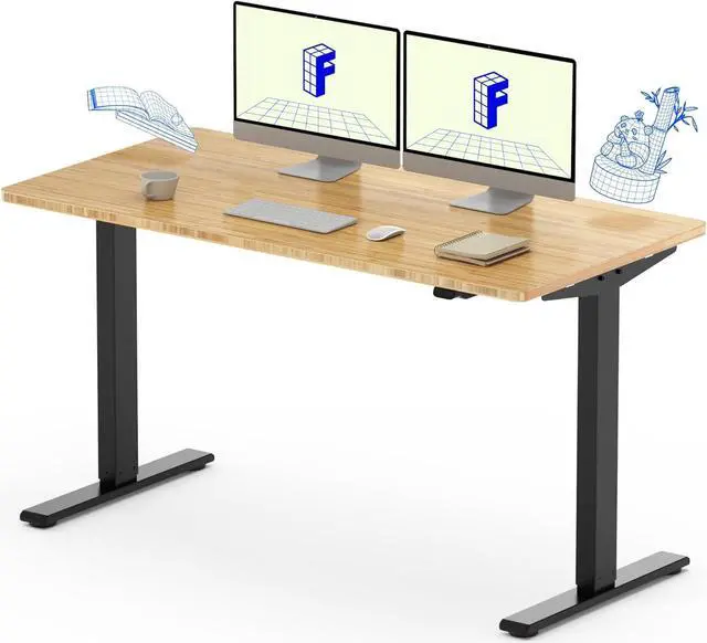 Main image of FLEXISPOT Adjustable Desk, Electric Standing Desk Sit Stand Desk, 55 x 28 Whole-Piece Bamboo Desk Top Home Office Table Stand up Desk(EC1 Classic Black Frame+Rectangular Top 2 Packages)