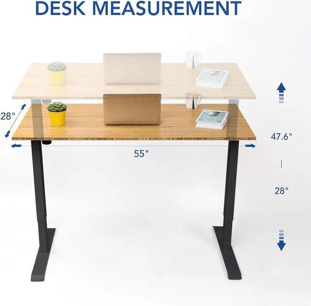 Alt view image 2 of 5 - FLEXISPOT Adjustable Desk, Electric Standing Desk Sit Stand Desk, 55 x 28 Whole-Piece Bamboo Desk Top Home Office Table Stand up Desk(EC1 Classic Black Frame+Rectangular Top 2 Packages)