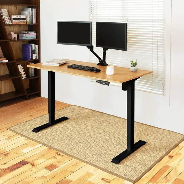 Alt view image 3 of 5 - FLEXISPOT Adjustable Desk, Electric Standing Desk Sit Stand Desk, 55 x 28 Whole-Piece Bamboo Desk Top Home Office Table Stand up Desk(EC1 Classic Black Frame+Rectangular Top 2 Packages)
