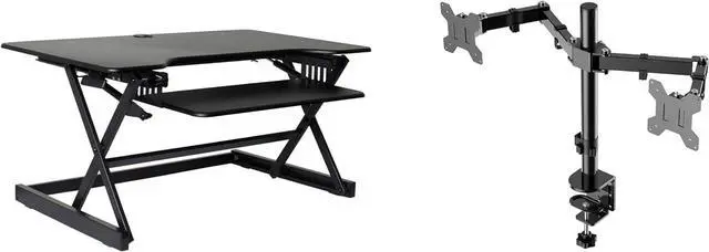 Main image of Rocelco 40" Large Height Adjustable Standing Desk Converter with Dual Monitor Mount BUNDLE - Quick Sit Stand Up Computer Workstation Riser - Retractable Keyboard Tray - Black (R DADRB-40-DM2)