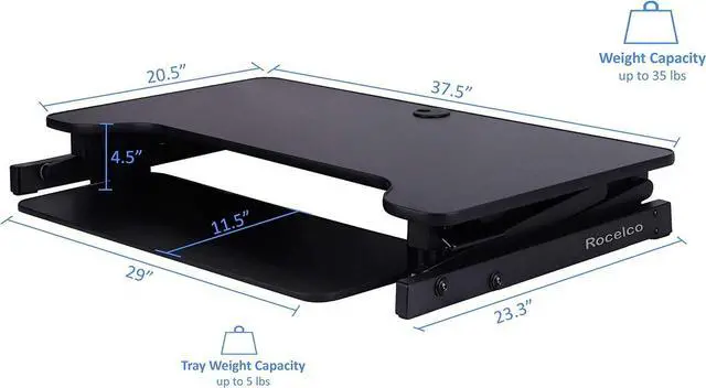 Alt view image 4 of 7 - Rocelco 40" Large Height Adjustable Standing Desk Converter with Dual Monitor Mount BUNDLE - Quick Sit Stand Up Computer Workstation Riser - Retractable Keyboard Tray - Black (R DADRB-40-DM2)